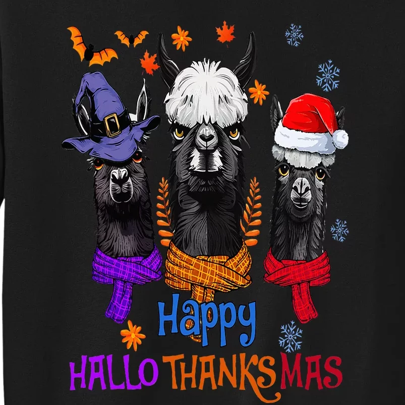 Llama Turkey Happy Hallothankmas Thanksgiving Tall Sweatshirt