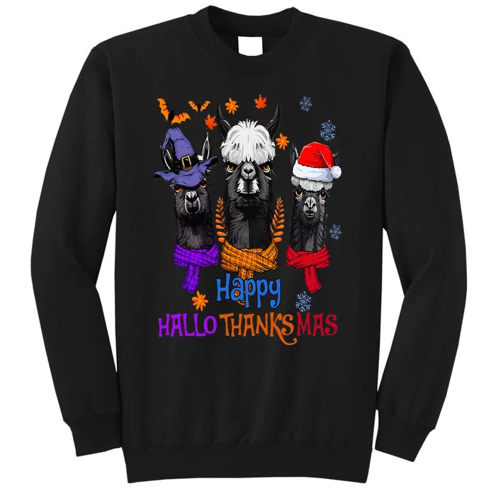 Llama Turkey Happy Hallothankmas Thanksgiving Tall Sweatshirt