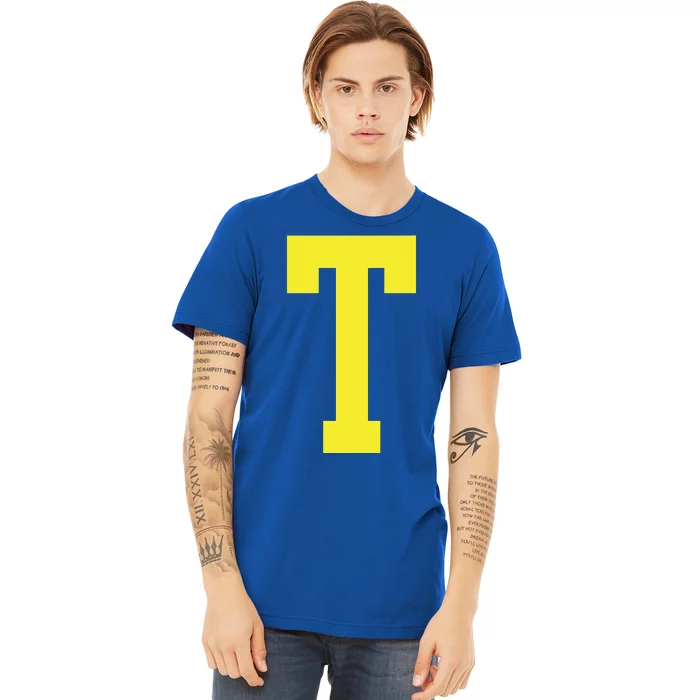 Letter T In Yellow Theodore Chipmunk Costume Halloween Premium T-Shirt