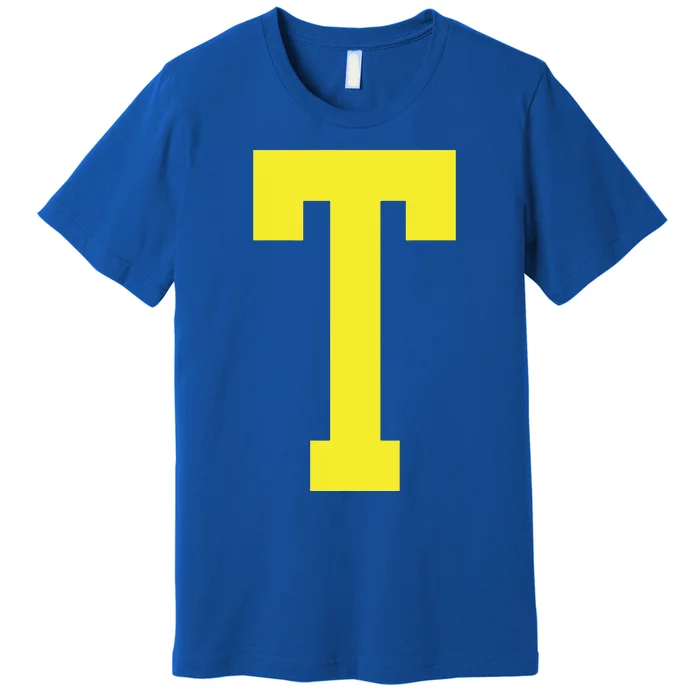 Letter T In Yellow Theodore Chipmunk Costume Halloween Premium T-Shirt