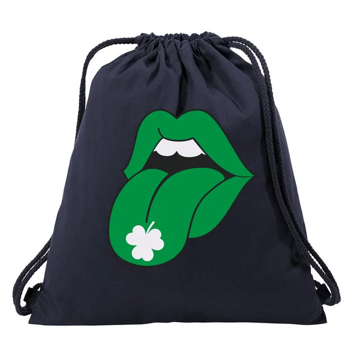 Lips Tongue Irish Shamrock St Patricks Drawstring Bag