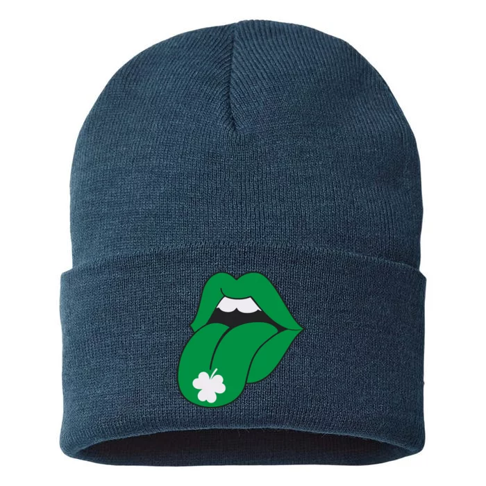 Lips Tongue Irish Shamrock St Patricks Sustainable Knit Beanie