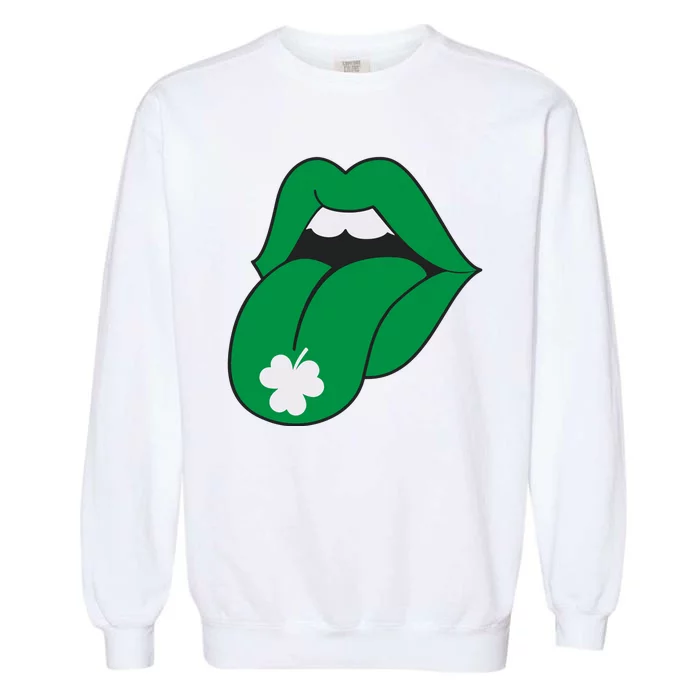 Lips Tongue Irish Shamrock St Patricks Garment-Dyed Sweatshirt