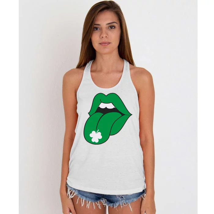 Lips Tongue Irish Shamrock St Patricks Women's Knotted Racerback Tank