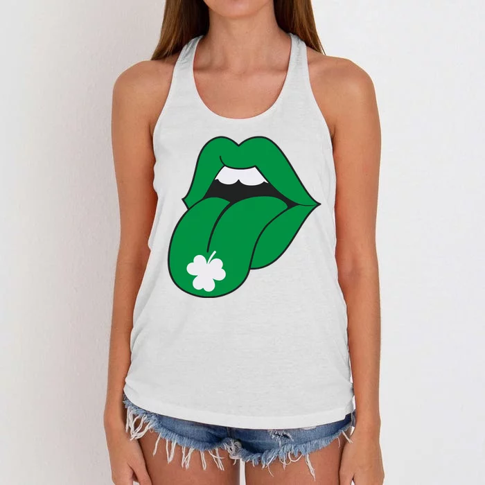 Lips Tongue Irish Shamrock St Patricks Women's Knotted Racerback Tank