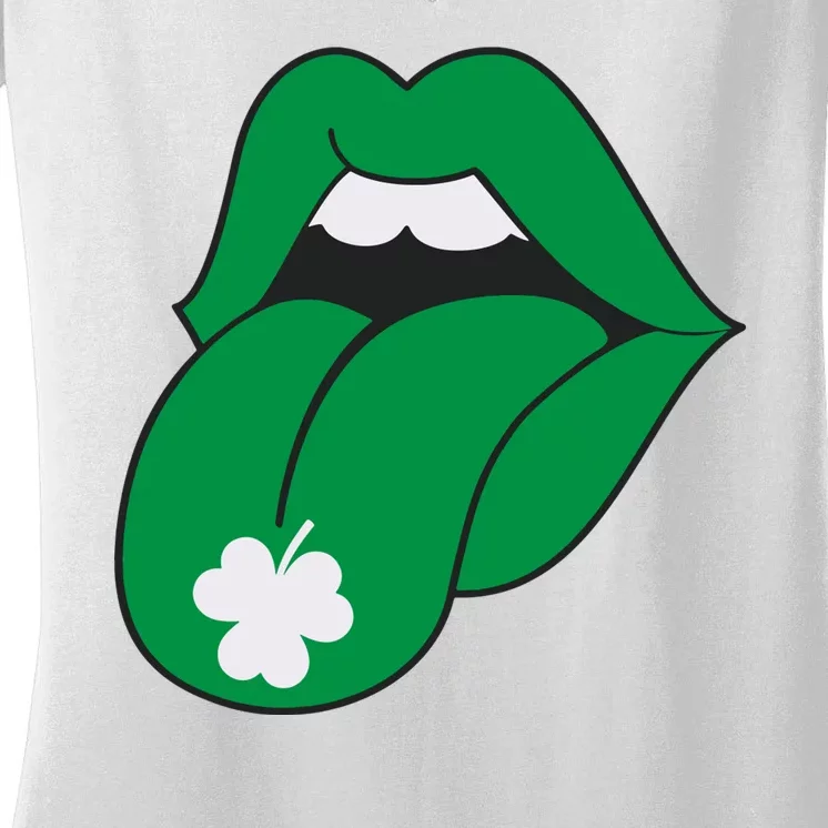 Lips Tongue Irish Shamrock St Patricks Women's V-Neck T-Shirt