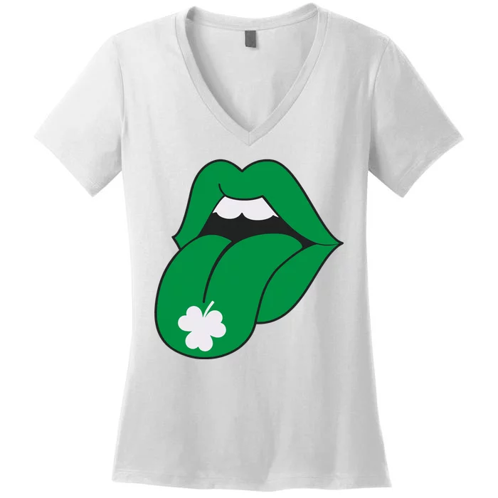 Lips Tongue Irish Shamrock St Patricks Women's V-Neck T-Shirt