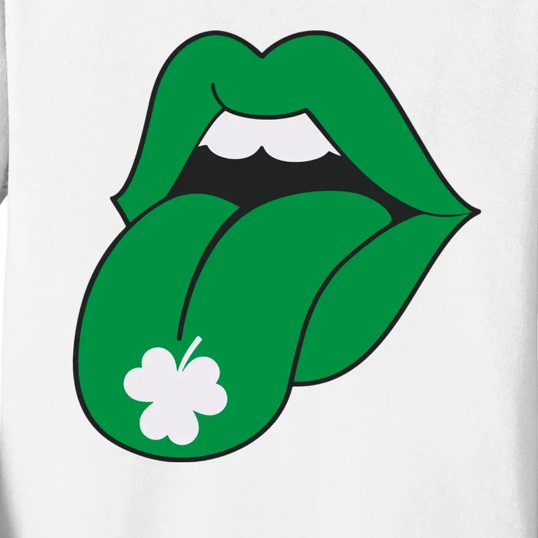 Lips Tongue Irish Shamrock St Patricks Kids Long Sleeve Shirt