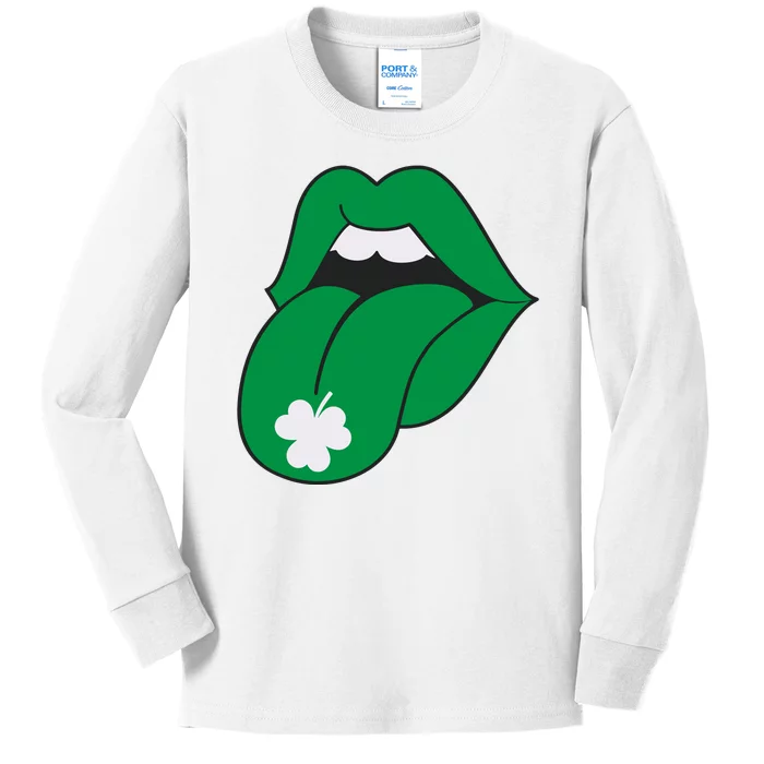 Lips Tongue Irish Shamrock St Patricks Kids Long Sleeve Shirt