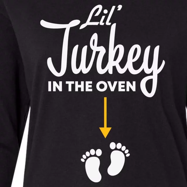 Lil' Turkey In The Oven Pregnancy Thanksgiving Womens Cotton Relaxed Long Sleeve T-Shirt