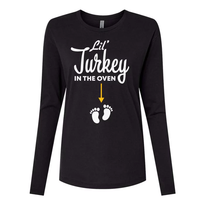 Lil' Turkey In The Oven Pregnancy Thanksgiving Womens Cotton Relaxed Long Sleeve T-Shirt