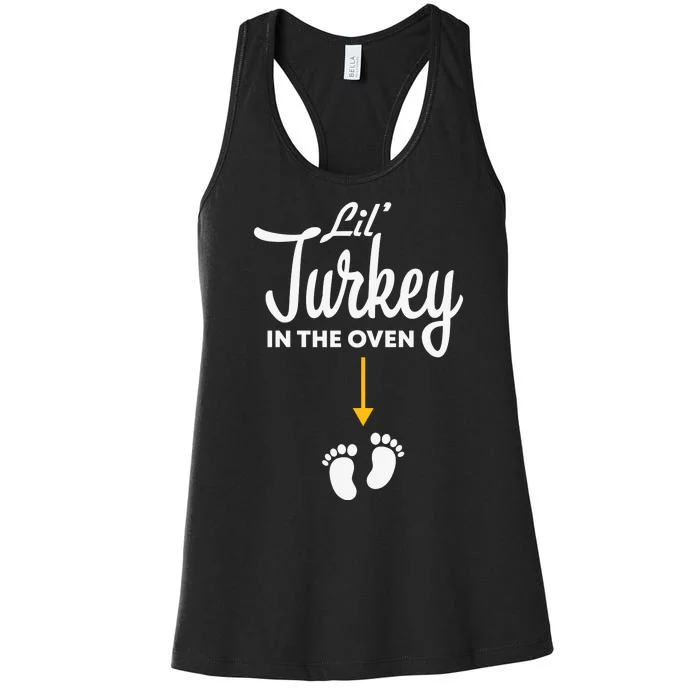 Lil' Turkey In The Oven Pregnancy Thanksgiving Women's Racerback Tank