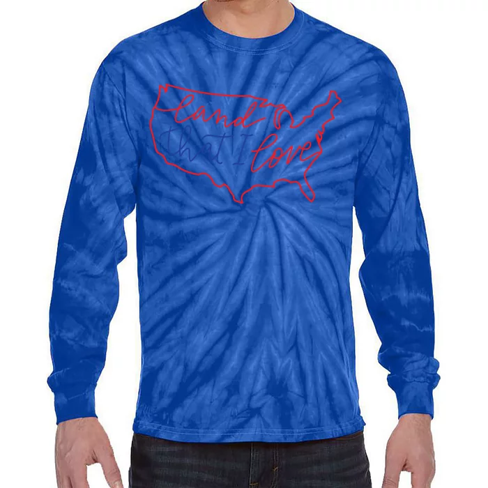 Land That I Love America Red Blue Gift Tie-Dye Long Sleeve Shirt