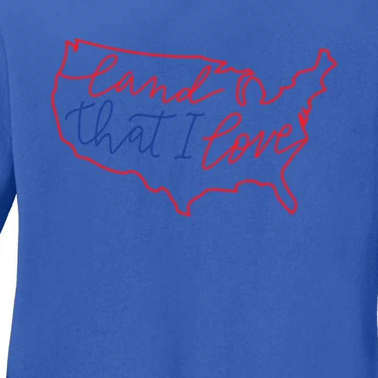 Land That I Love America Red Blue Gift Ladies Long Sleeve Shirt