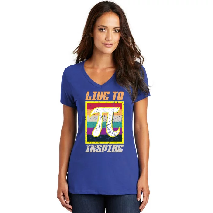 Live To Inspire Pi Day 3 14 March 14th Math Teacher Pi Gift Women's V-Neck T-Shirt