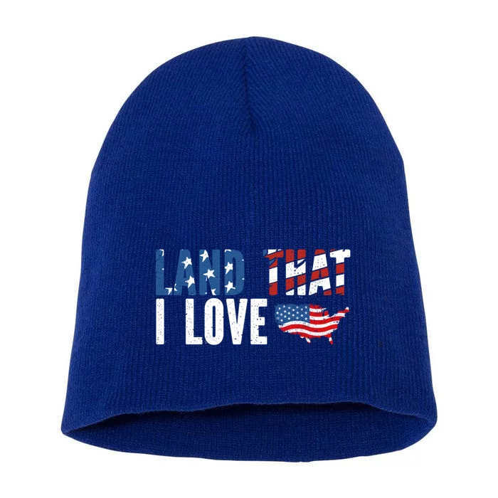 Land That I Love Patriotic 4th Of July American Flag Art Gift Short Acrylic Beanie