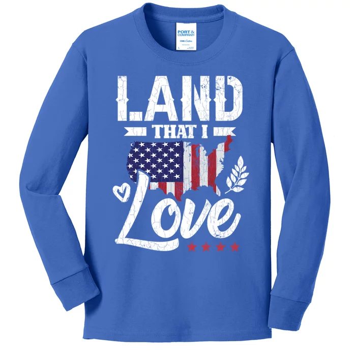 Land That I Love Fun Memorial Day Veteran Graphic Gift Kids Long Sleeve Shirt