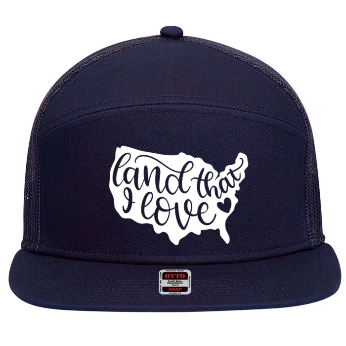 Land That I Love USA Flag Independence Day 7 Panel Mesh Trucker Snapback Hat