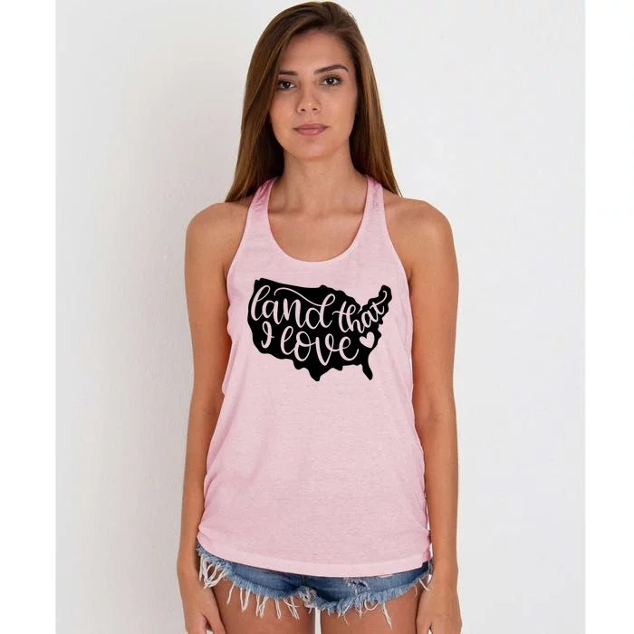 Land That I Love USA Flag Independence Day Women's Knotted Racerback Tank