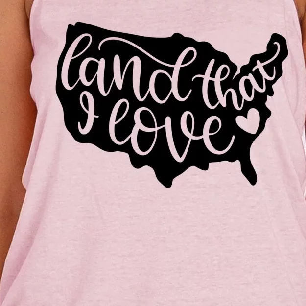 Land That I Love USA Flag Independence Day Women's Knotted Racerback Tank