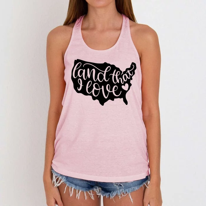 Land That I Love USA Flag Independence Day Women's Knotted Racerback Tank