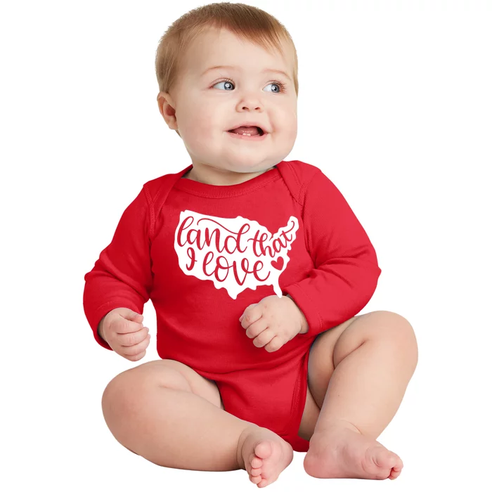 Land That I Love USA Flag Independence Day Baby Long Sleeve Bodysuit