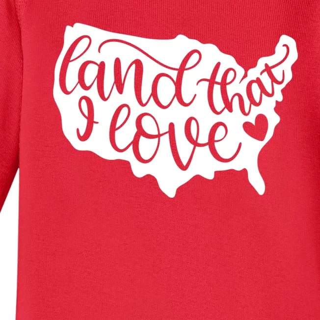 Land That I Love USA Flag Independence Day Baby Long Sleeve Bodysuit