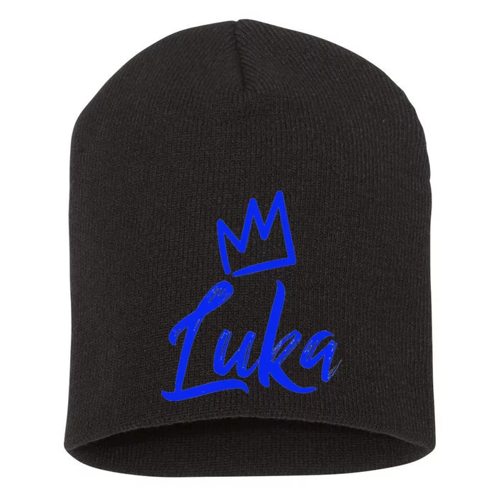 Luka The King Blue Crown & Name Called Luka Short Acrylic Beanie