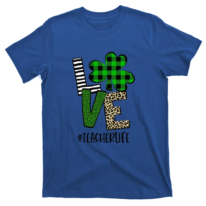 LOVE Teacher Life St Patrick's Day Buffalo Plaid Shamrock T-Shirt