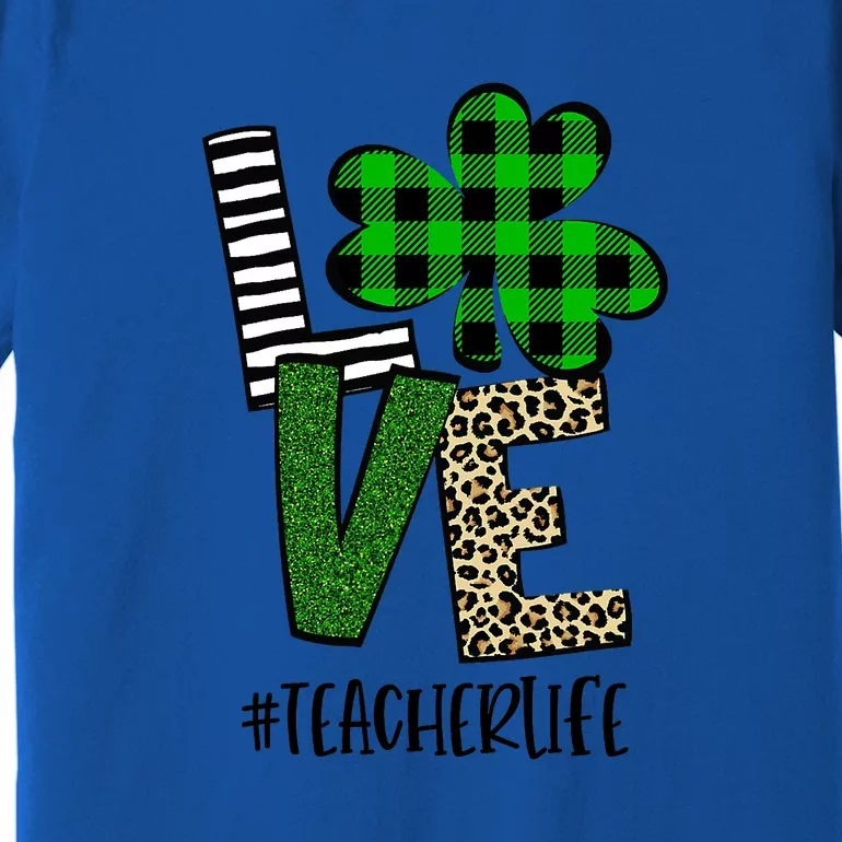 LOVE Teacher Life St Patrick's Day Buffalo Plaid Shamrock Premium T-Shirt