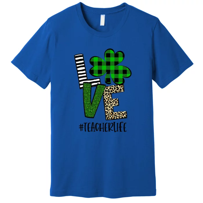 LOVE Teacher Life St Patrick's Day Buffalo Plaid Shamrock Premium T-Shirt