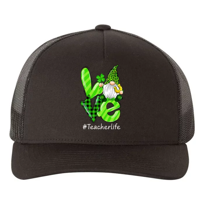 LOVE Teacher Life Gnome Leopard Shamrock St Patrick's Day Yupoong Adult 5-Panel Trucker Hat