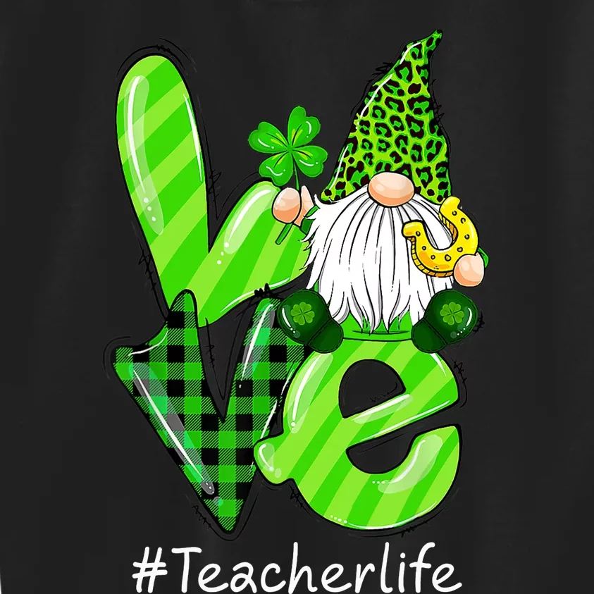 LOVE Teacher Life Gnome Leopard Shamrock St Patrick's Day Kids Sweatshirt