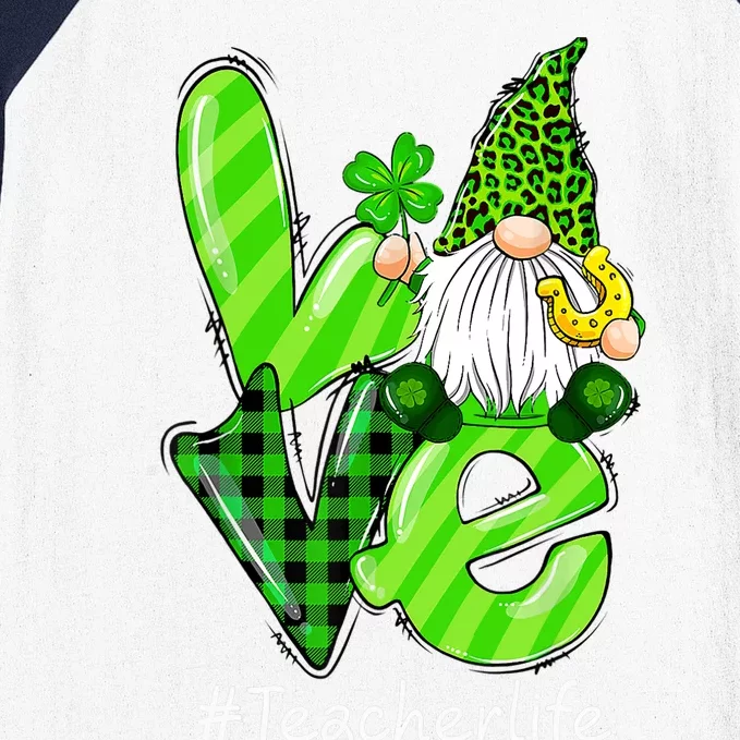 LOVE Teacher Life Gnome Leopard Shamrock St Patrick's Day Baseball Sleeve Shirt