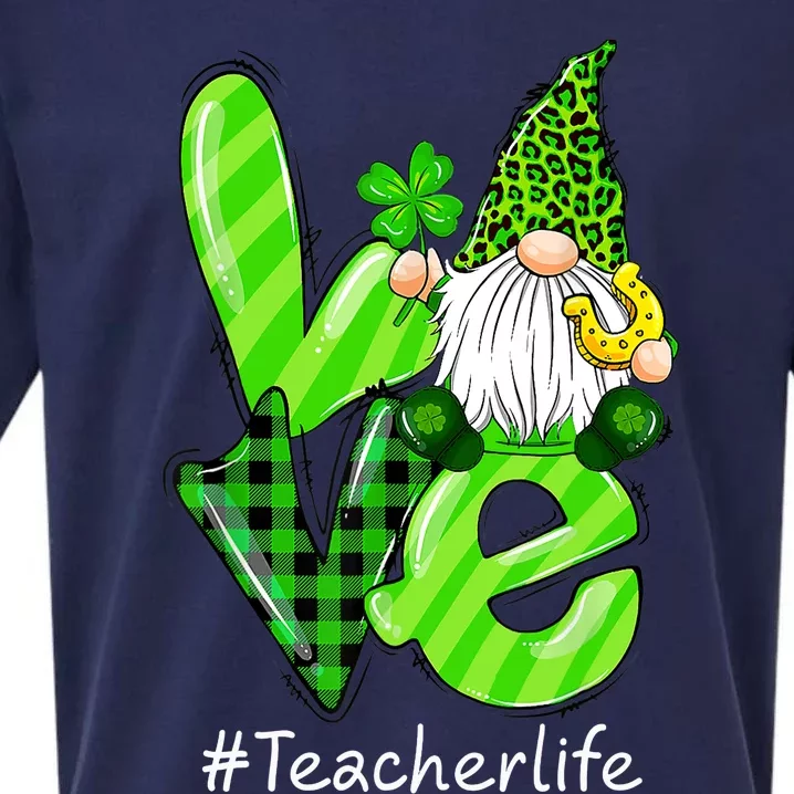 LOVE Teacher Life Gnome Leopard Shamrock St Patrick's Day Sueded Cloud Jersey T-Shirt