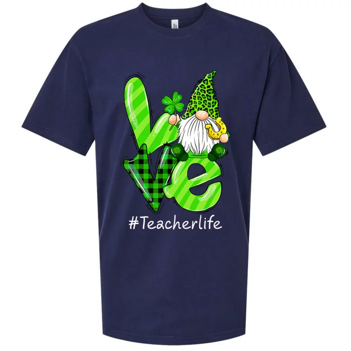 LOVE Teacher Life Gnome Leopard Shamrock St Patrick's Day Sueded Cloud Jersey T-Shirt