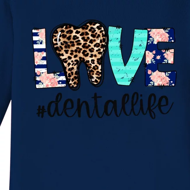 Leopard Teeth Love Dental Life Dental Hygienist Dentistry Gift Baby Long Sleeve Bodysuit