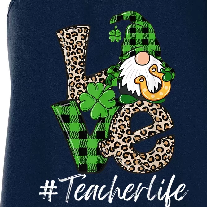 Love Teacher Life Gnomies St Patrick's Day Gnome Shamrock Women's Racerback Tank