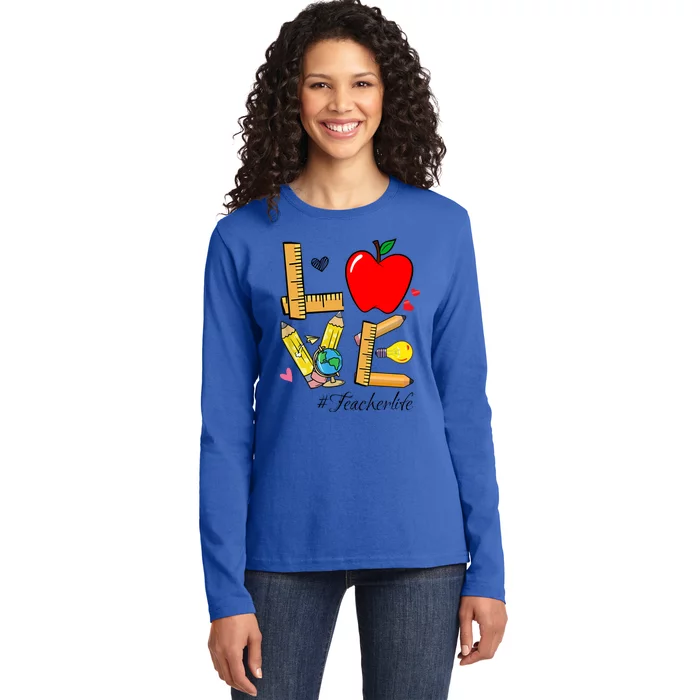 Love Teacher Life Apple Heart Valentines Day For Teachers Gift Ladies Long Sleeve Shirt