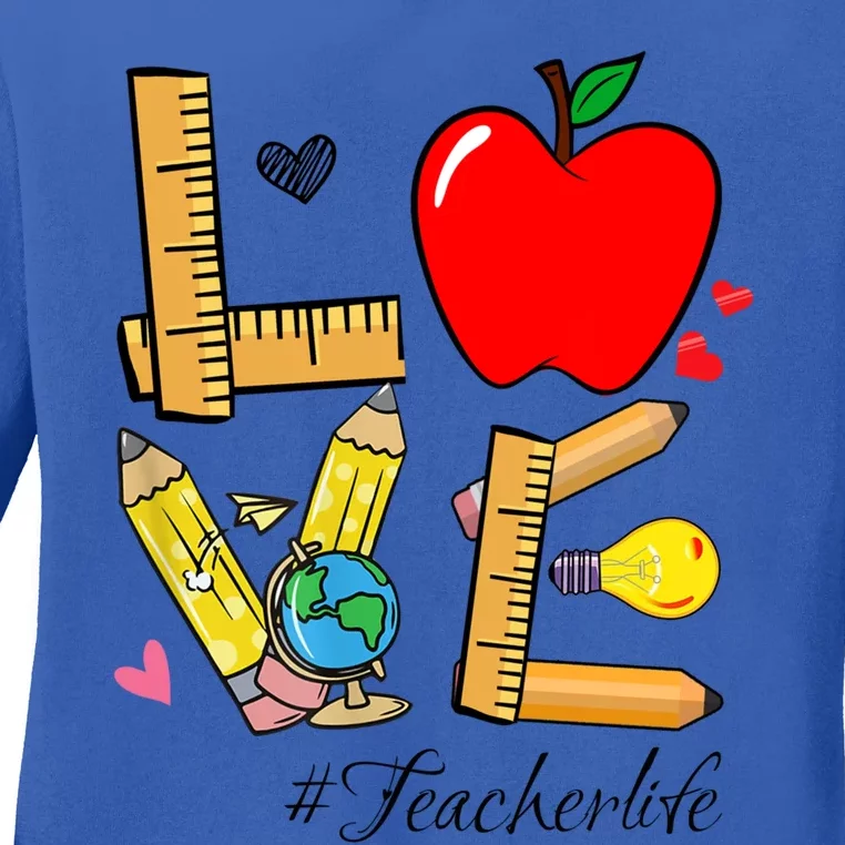 Love Teacher Life Apple Heart Valentines Day For Teachers Gift Ladies Long Sleeve Shirt