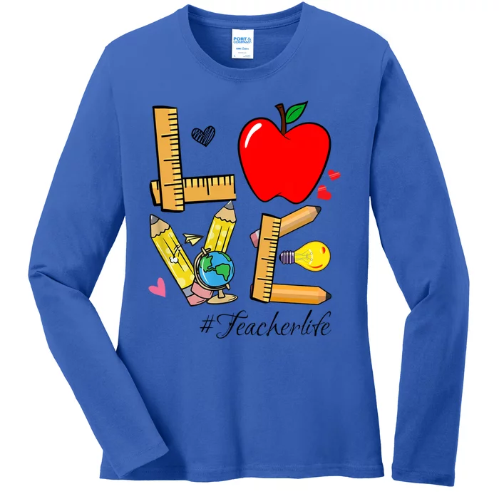 Love Teacher Life Apple Heart Valentines Day For Teachers Gift Ladies Long Sleeve Shirt