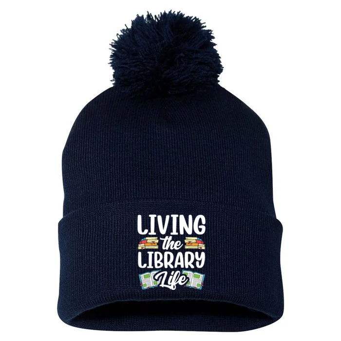 Living The Library Life Sayings Books Librarian Lover Pom Pom 12in Knit Beanie