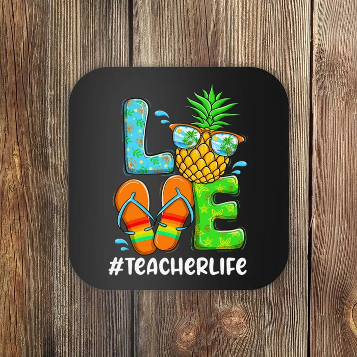 Love Teacher Life Chritsmas In July Summer Pineapple Coaster