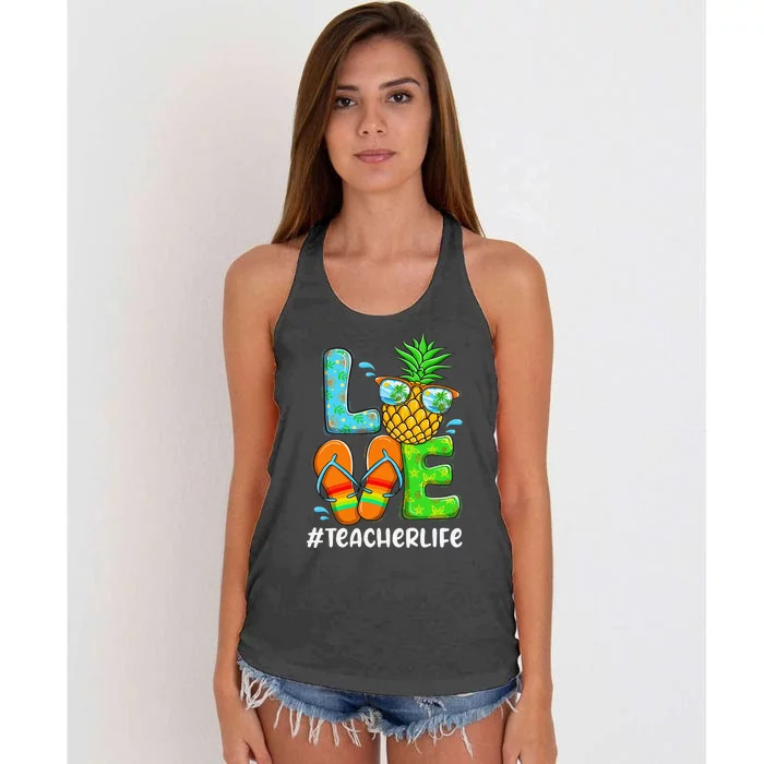 Love Teacher Life Chritsmas In July Summer Pineapple Women's Knotted Racerback Tank