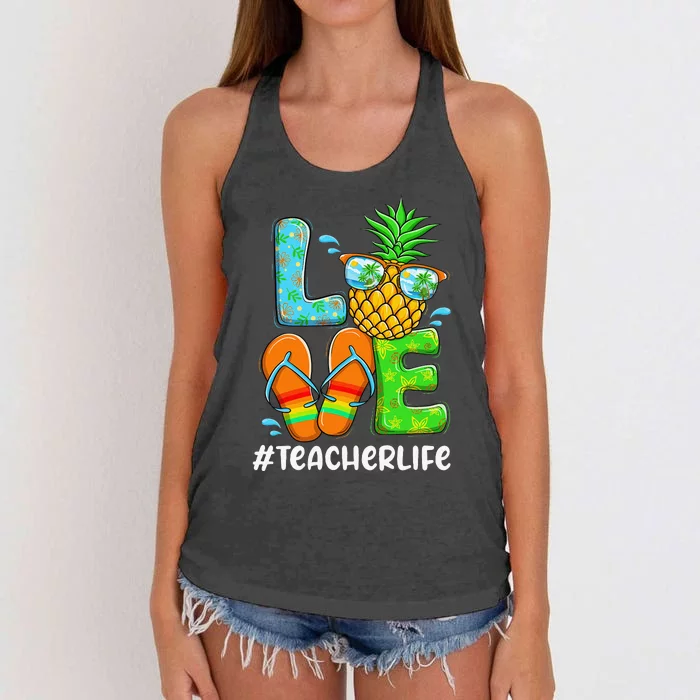 Love Teacher Life Chritsmas In July Summer Pineapple Women's Knotted Racerback Tank