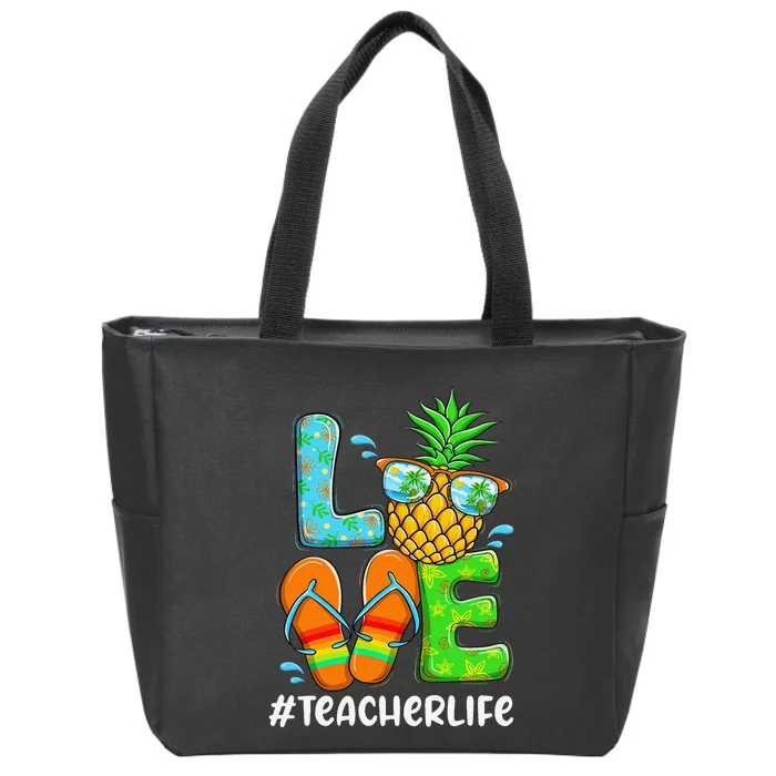 Love Teacher Life Chritsmas In July Summer Pineapple Zip Tote Bag