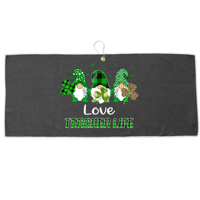 Love Teacher Life Gnome Leopard Shamrock Saint Patricks Day Large Microfiber Waffle Golf Towel