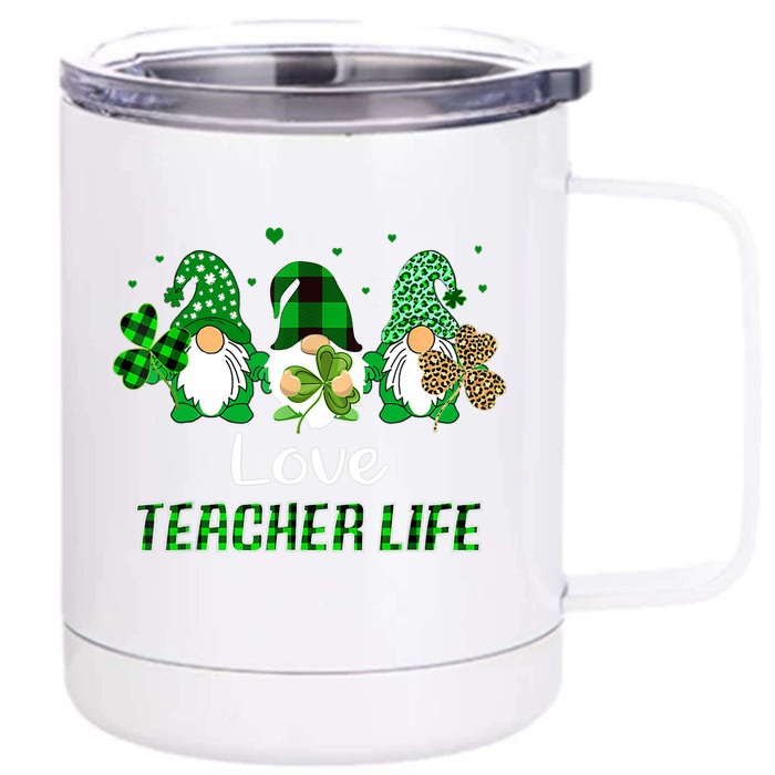 Love Teacher Life Gnome Leopard Shamrock Saint Patricks Day Front & Back 12oz Stainless Steel Tumbler Cup