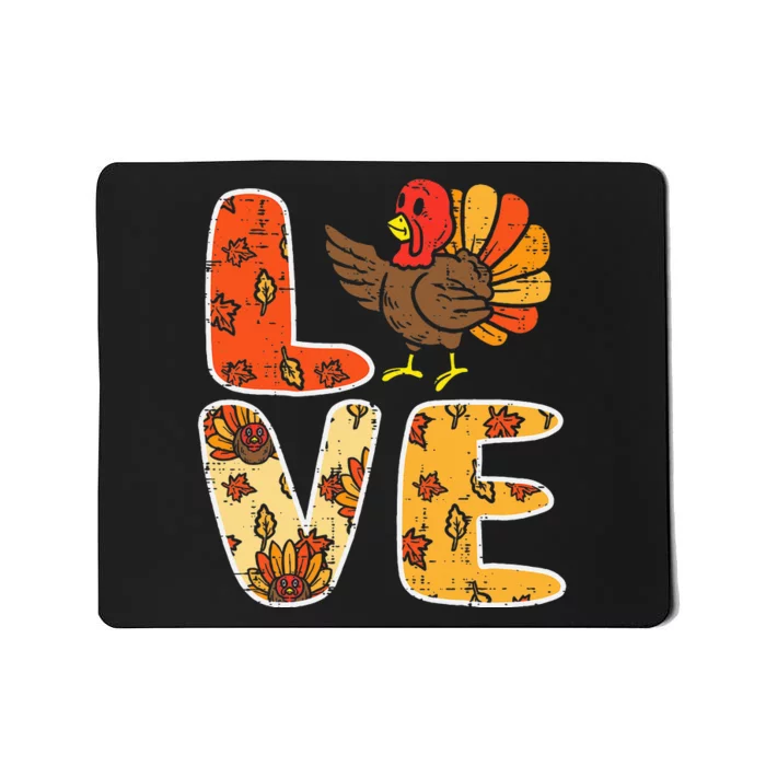 Love Turkey Leaves Autumn Fall Thanksgiving Mousepad