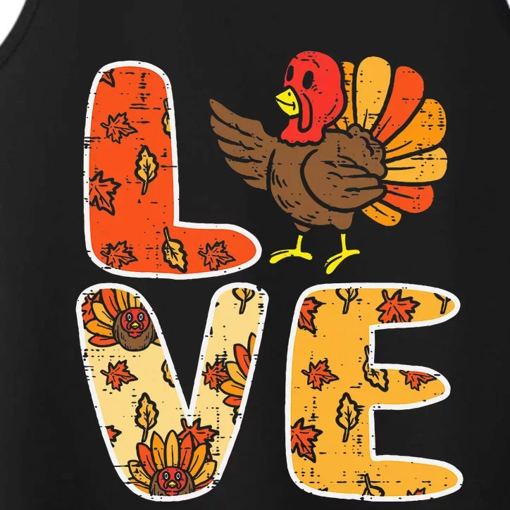 Love Turkey Leaves Autumn Fall Thanksgiving Performance Tank